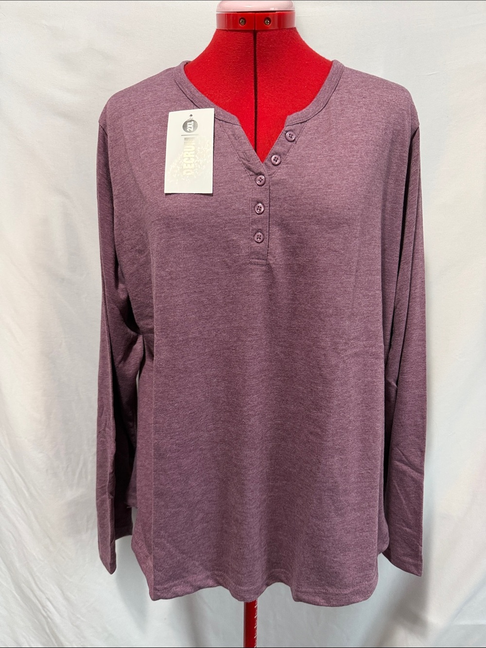 Long-Sleeve Henley Top in Mauve